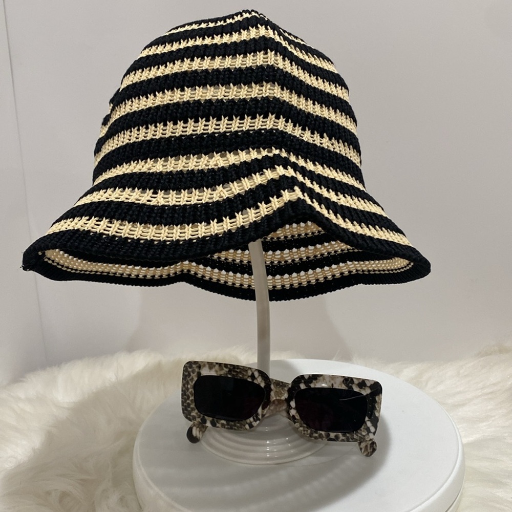 Striped Black and Cream Women's Hat